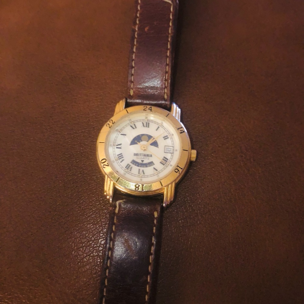 Men's Gold-Tone Watch with Brown Leather Strap